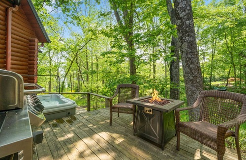 Logan Cabin | Paris Art Deco-Romanic-Opulent-Massage Chair-Sauna-Hot Tub-Kayaks-FireTable